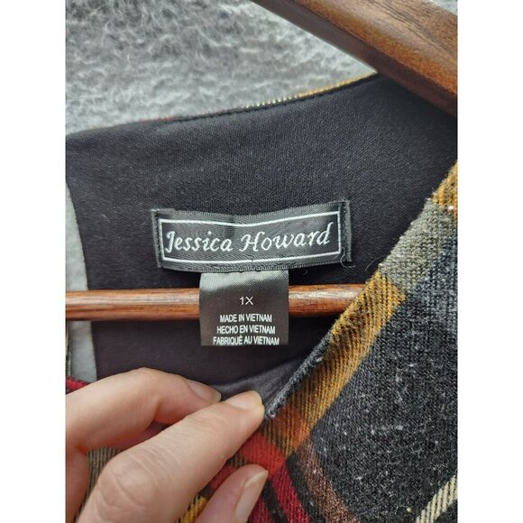 Jessica Howard Womens Plaid Flared Bell-Sleeve Tunic Dress 1X Multicolor Polyest - Picture 2 of 6